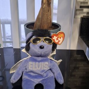 2009  Blue Elvis Beanie Baby with Sunglasses SMOKE FREE HOME